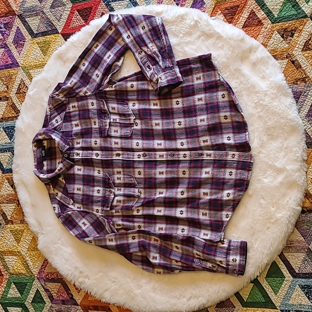 PAIGE Mya Aztec Tribal Western Geometric Plaid Button Down Casual Shirt